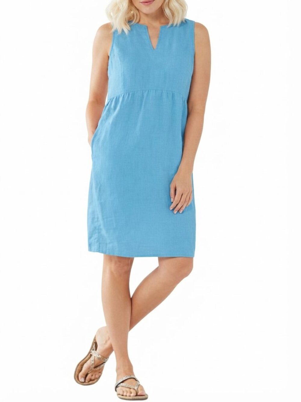 J. Jill Sleeveless Notched Shift Dress with Pockets Agean Blue Medium #A4732